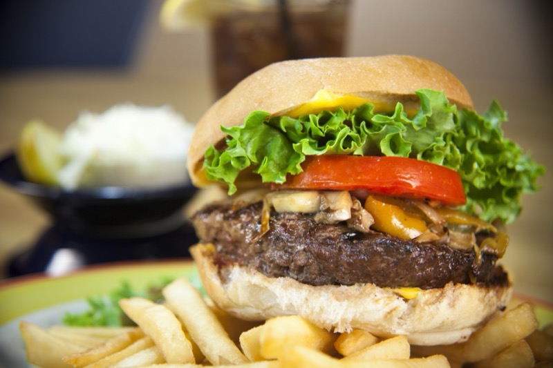 Gourmet cheeseburger with fries at State Street Grill Bloomfield