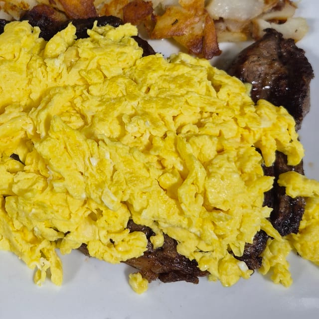 Rib Eye Steak and Eggs.
