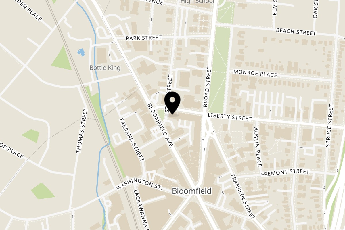 Map showing the location of State Street Grill on 9 State St in Bloomfield